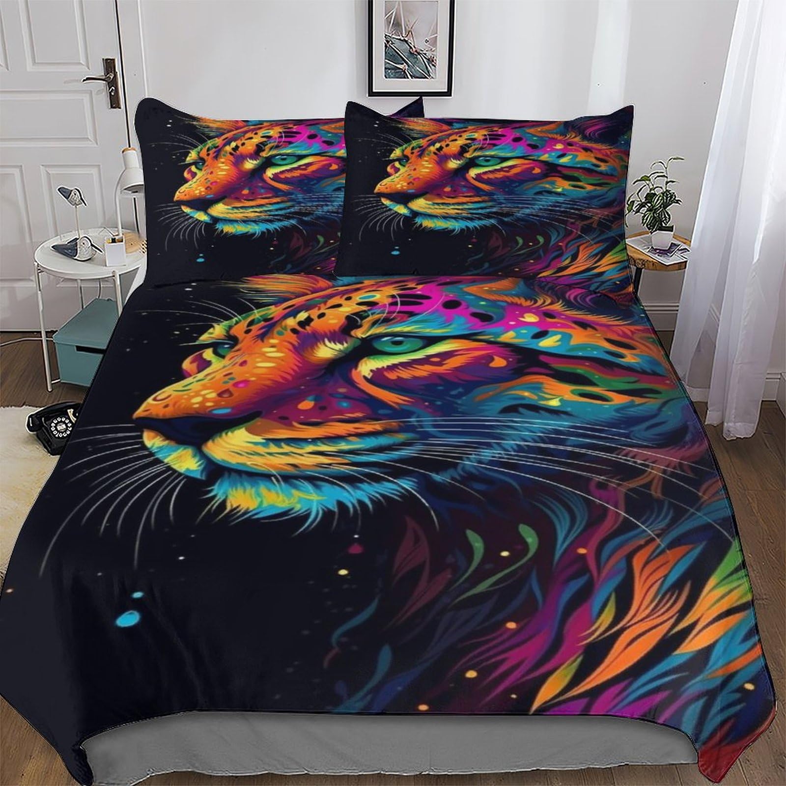 Housse de couette léopard 220x240 cm avec taies d'oreillers pour lit King size
