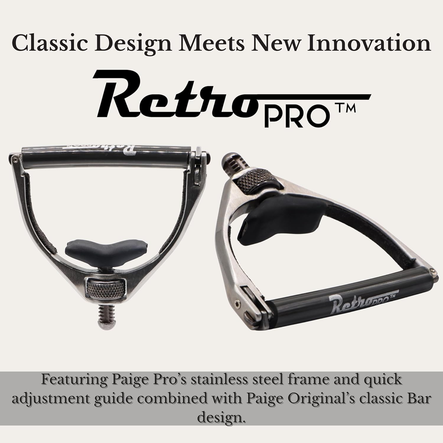 Paige Pro Retro Acoustic Capo – Smooth Precision Adjustment, Standard Bar Design - Metalic Silver Finish