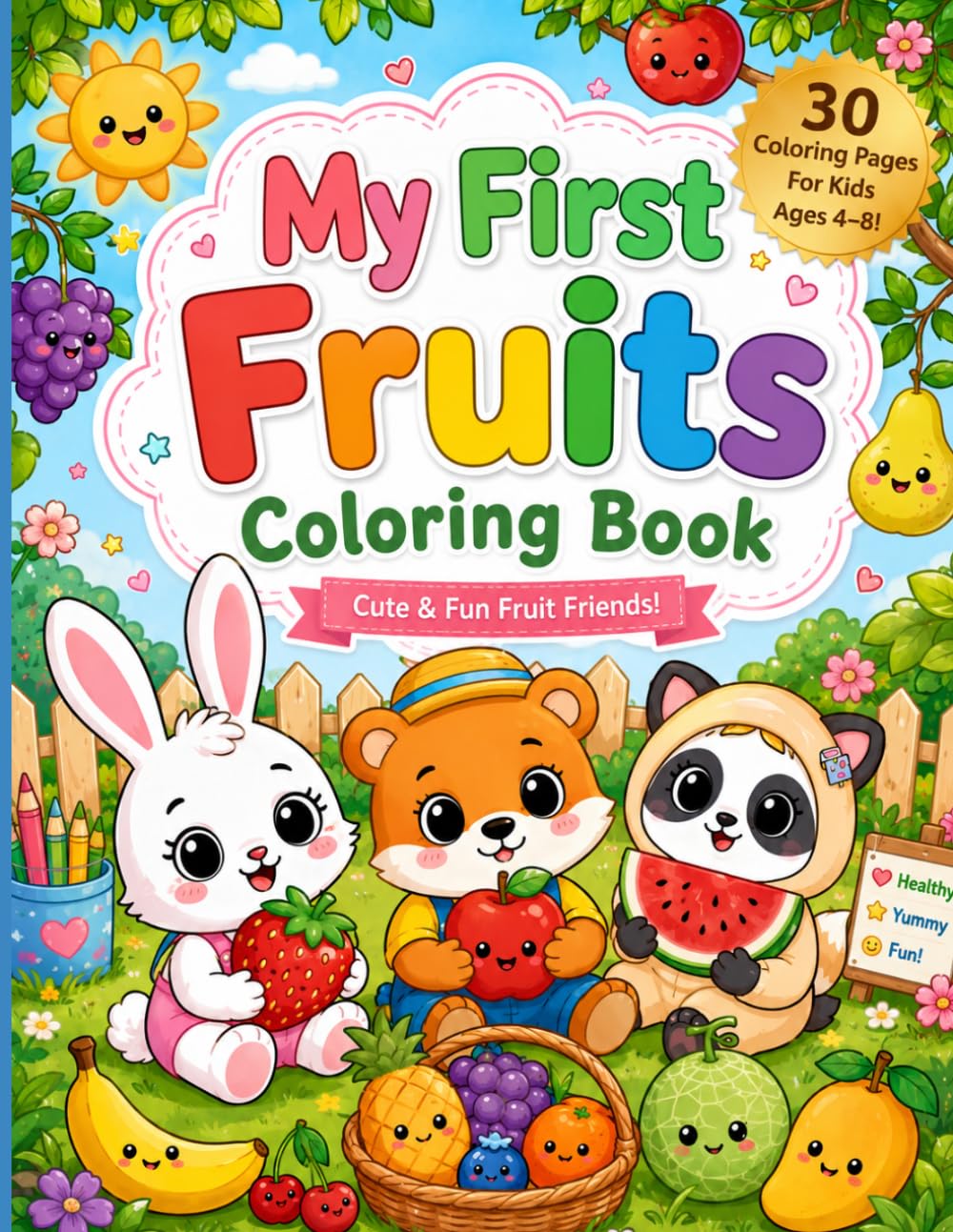 My First Fruits Coloring Book: Learn, Trace, Count & Color! Bold & Easy Preschool Activities for Kids