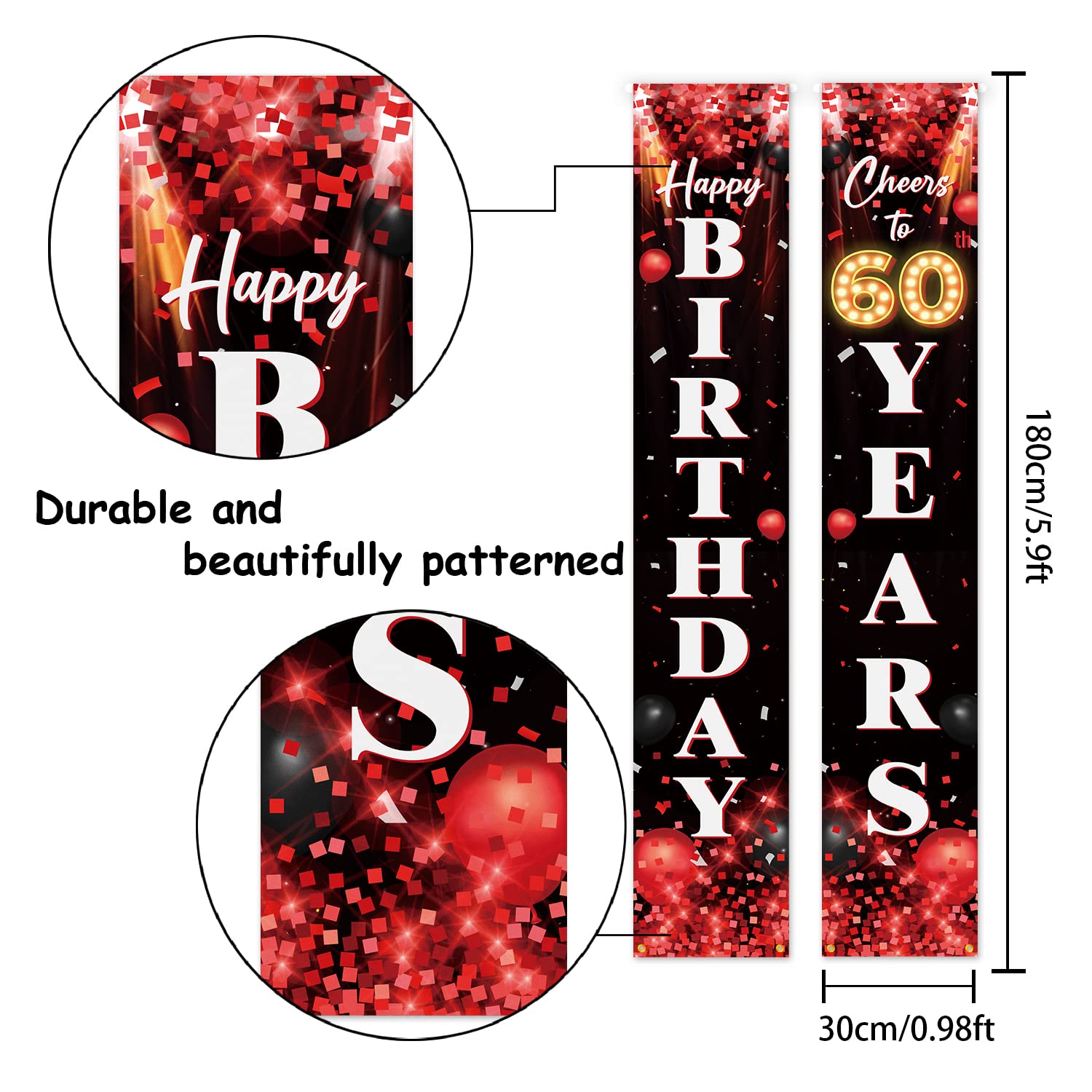 Happy 60th Birthday Porch Sign Door Banner Decor Red and Black – Glitter Cheers to 60 Years Old Birthday Party Theme Decorations for Men Women Supplies