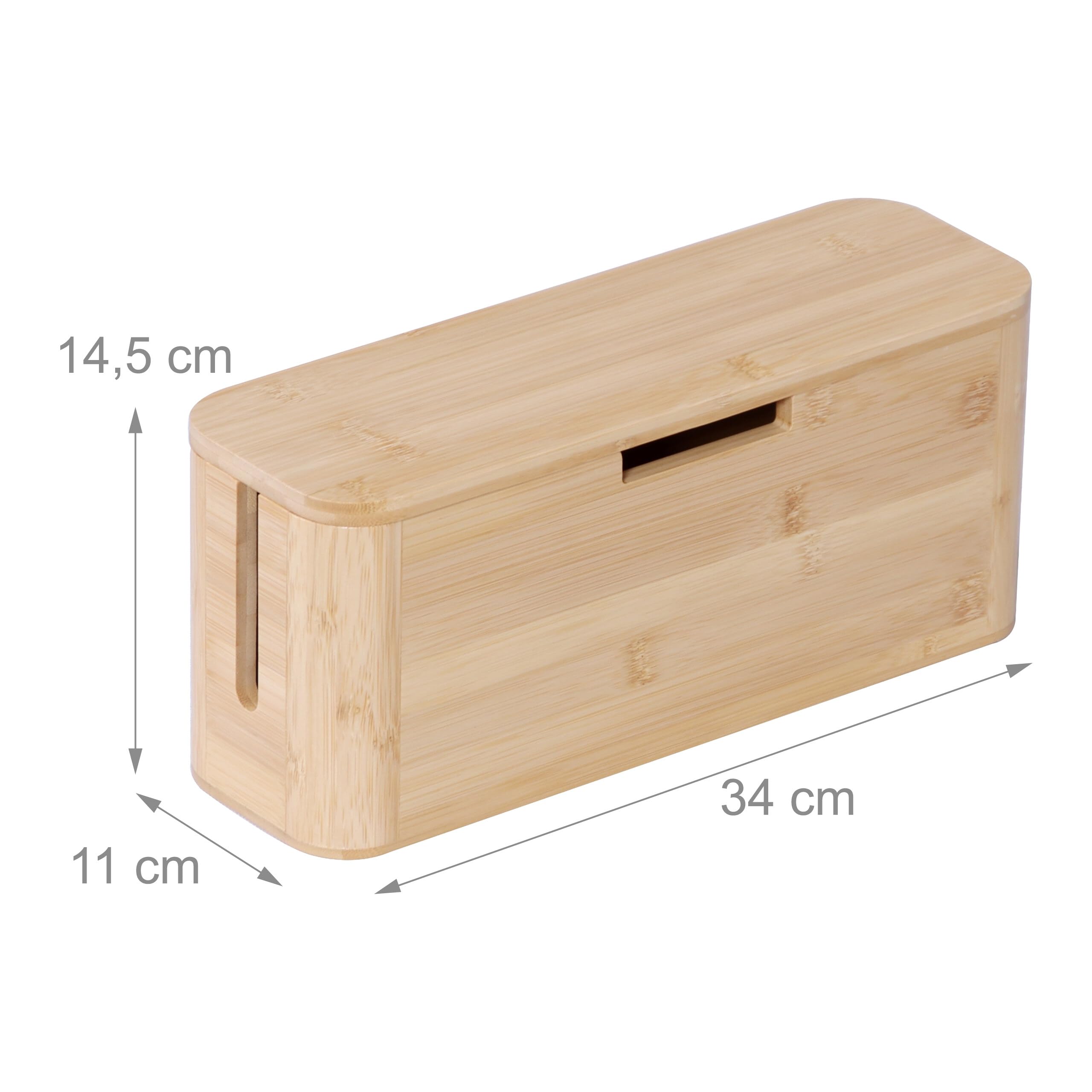 Relaxdays Scatola Porta Cavi per multipresa, bambù, Coperchio Magnetico, HxLxP 14,5x34x11 cm