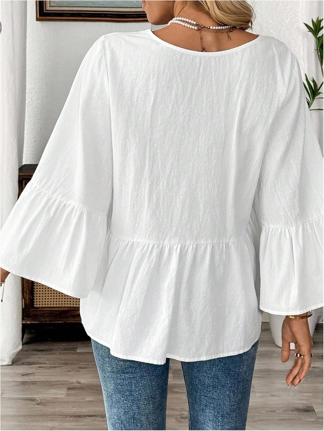 SOLY HUX Women's V Neck Peplum Babydoll Blouse 3/4 Ruffle Sleeve Flowy Dressy Casual Tops - Image 2