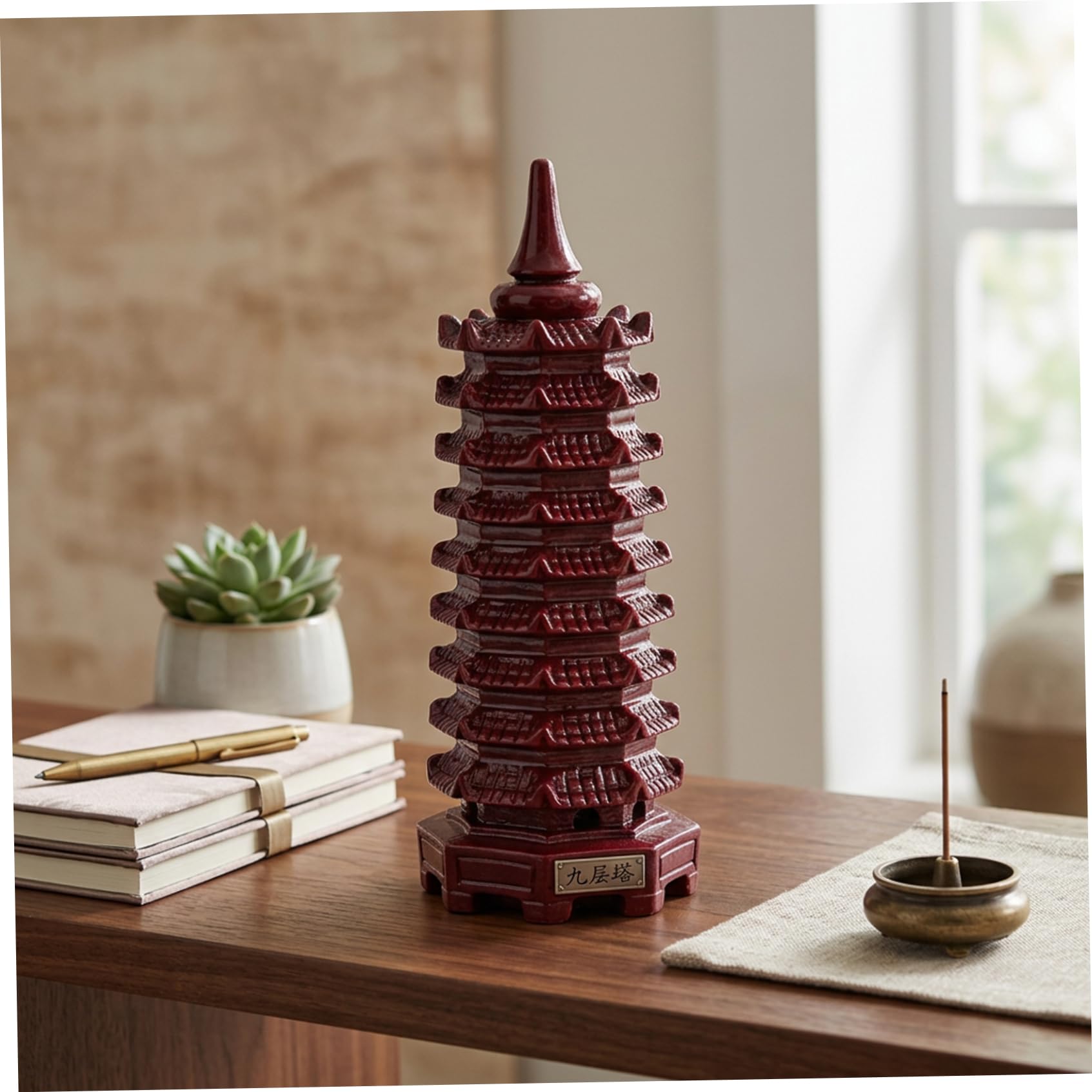 Pagode à 9 Niveaux en cinabre pour bureau d'étude et ornement Feng Shui