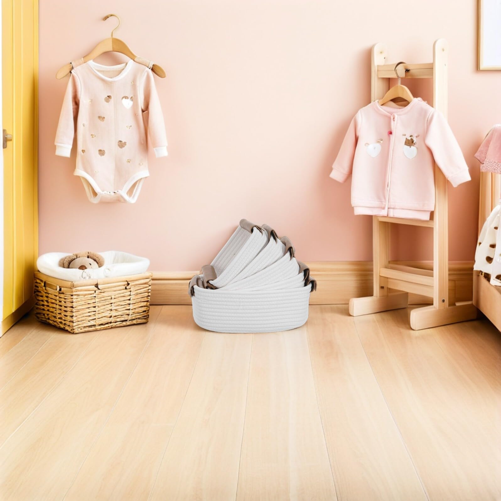 CHILDWEET 5 Szt. Małych Koszyków Do Przechowywania z Bawełnianym Sznurkiem i Uchwytami PU Przenośne Kosze Do Organizacji Półki Domu Łazience i Pokoju Dziecięcym Dekoracyjne Kosze