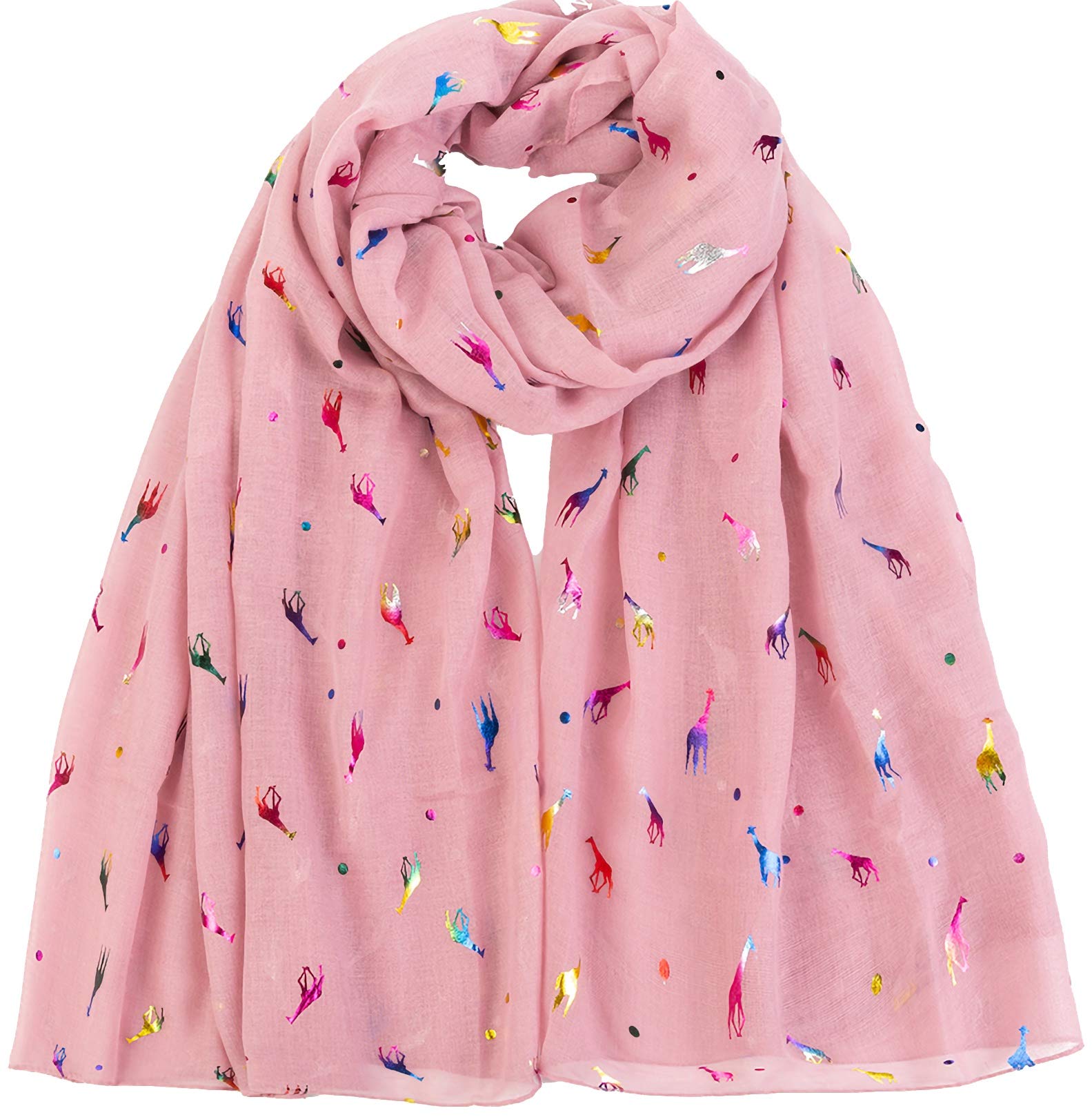 World Of Shawls Women's Glitter Giraffe Dusky Pink Giraffe Animal Print Scarf Shawl Wrap By World Of Scarfs (Glitter Giraffe Dusky Pink)