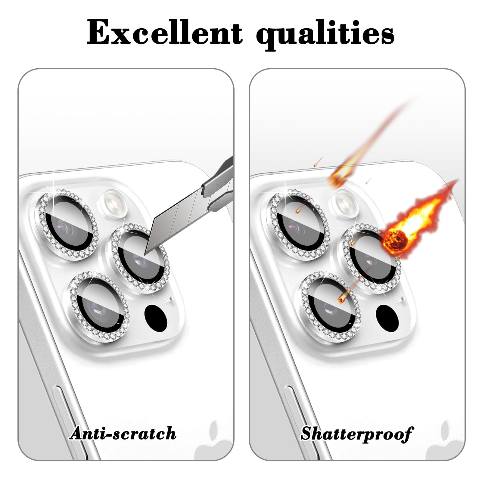 Kucheed Diamond Camera Lens Protector for iPhone 14 Pro/iPhone 14 Pro Max, Bling Tempered Glass Camera Cover, Individual Automatic Alignment Metal Rings, Glitter Camera Lens Cover Film Stickers - Image 4