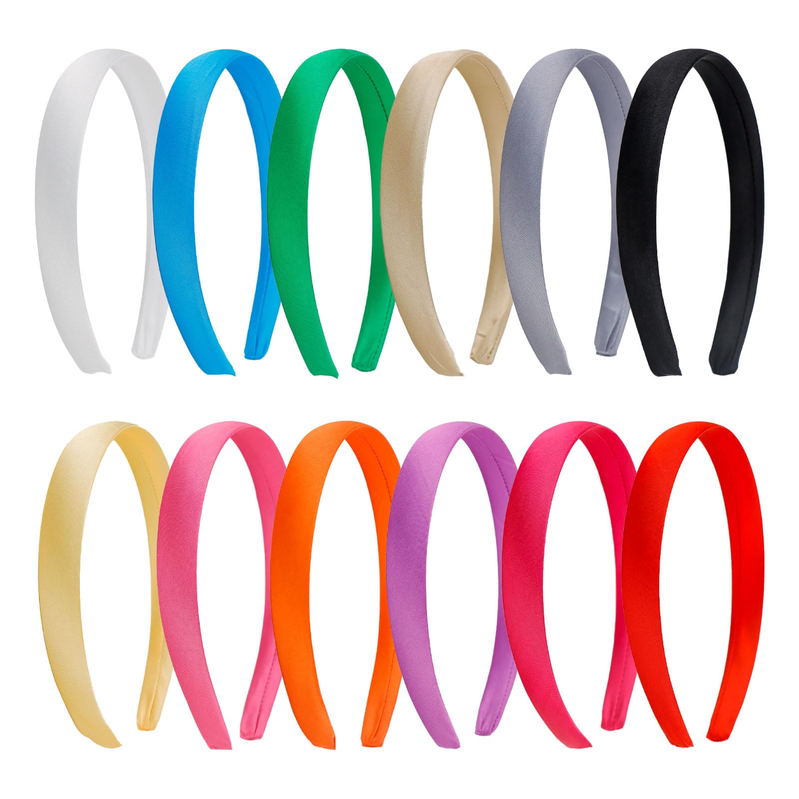 Casoty 12 Pcs Satin Headbands for Women Cute Head Bands Hard Headbands DIY Plain Hair Band White Pink Blue Green Red Black Purple Colorful Elastic Headband Fashion Hair Accessories for Women Girls