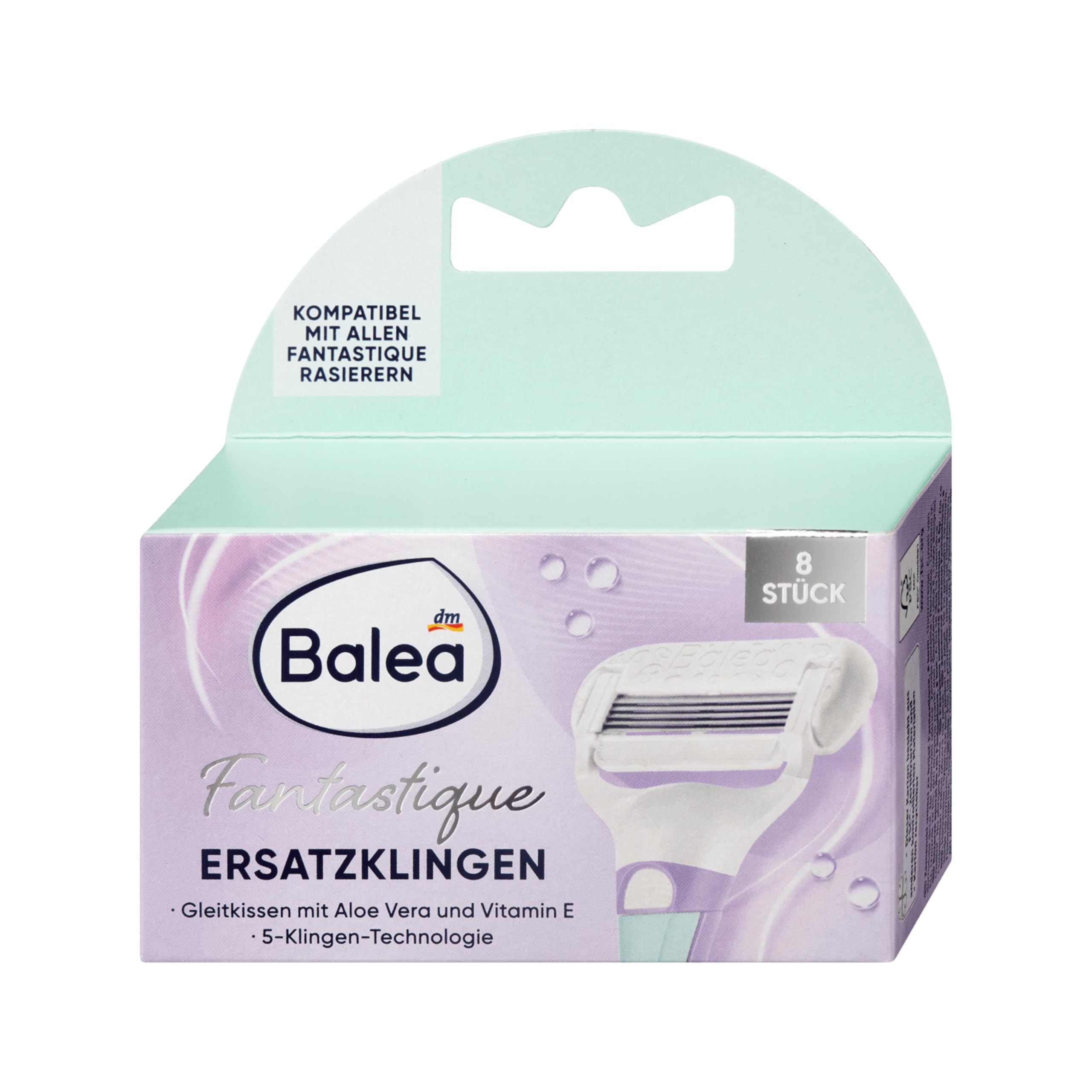 Balea Fantastique Ersatzklingen 8 Stück – Kompatibel mit allen Fantastique Rasierern – 5-Klingen-Technologie mit AloeVera & Vitamin E – Sanfte Rasur für Damen