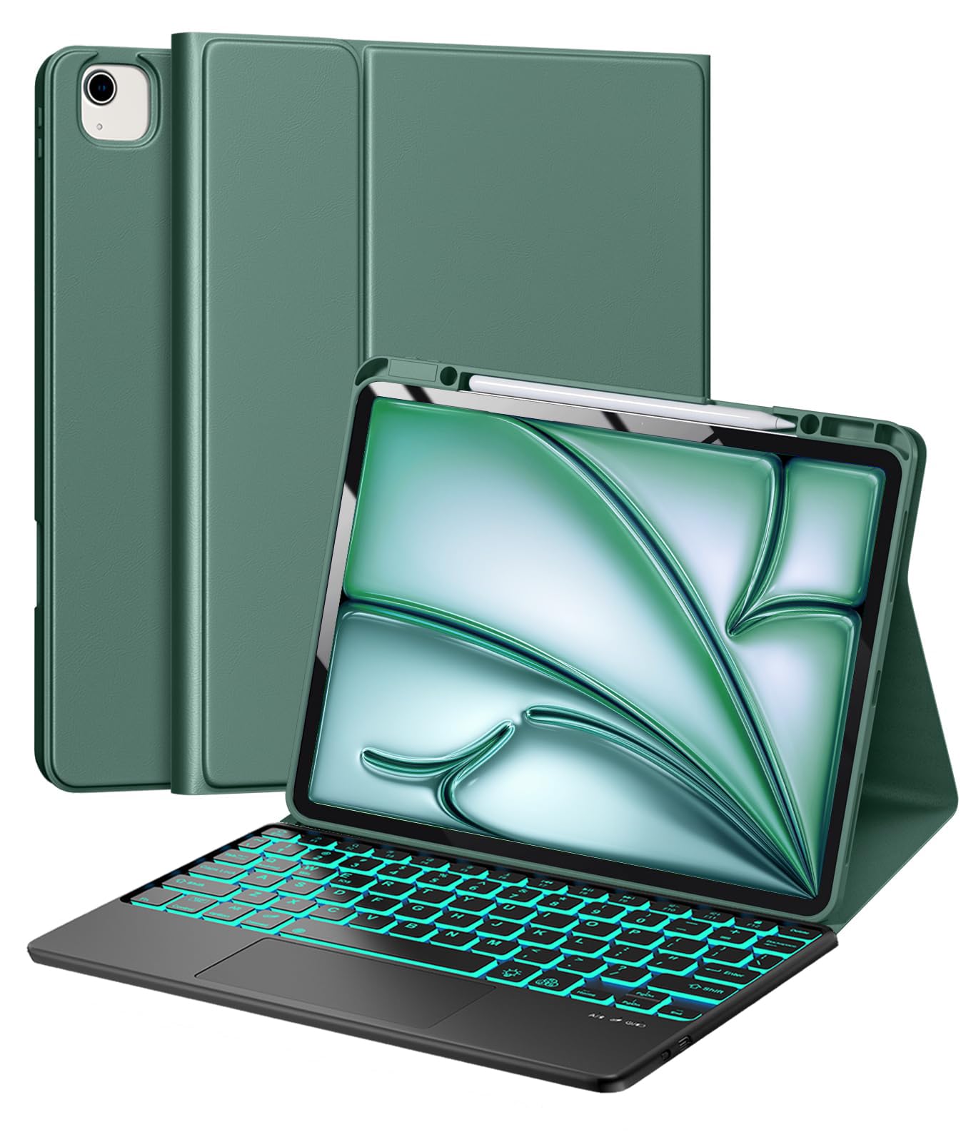 Keyboard Case for iPad Air 13 (M3, 2025/M2, 2024) & iPad Pro 12.9 inch 6th/5th/4th/3rd Generation - Wireless Bluetooth Backlit Keyboard with Multi-Touch Trackpad, Smart Folio Cover with Pencil Holder
