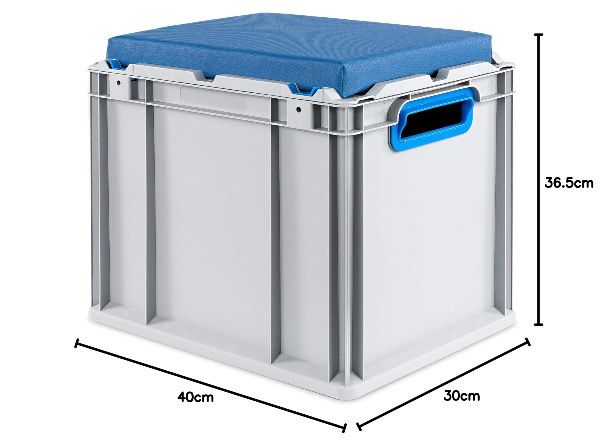 aidB Eurobox NextGen Seat Box, blau, (400x300x365 mm), Griffe offen, Sitzbox mit Stauraum und abnehmbarem Kissen, 1St.