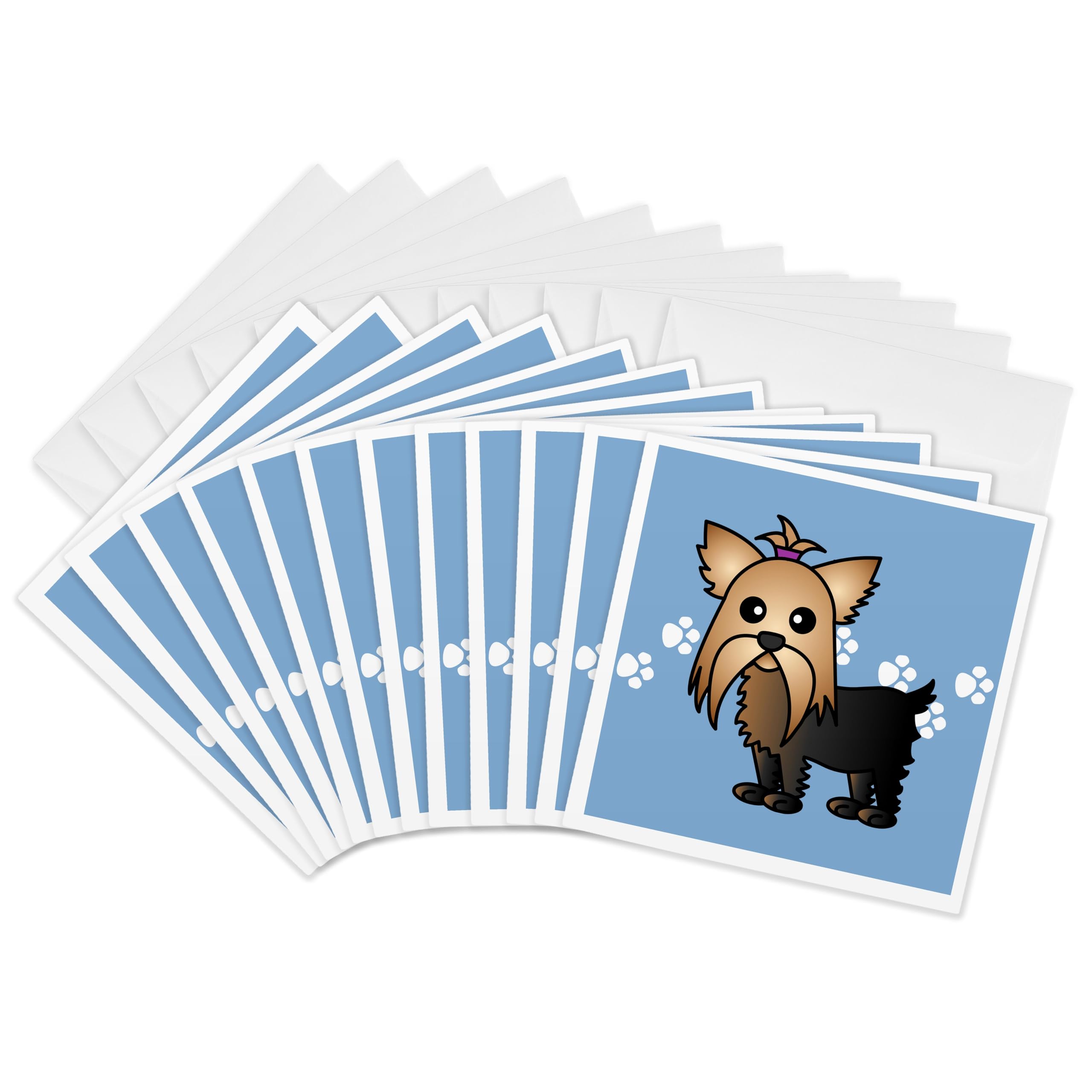3Drose Cute Yorkshire Terrier Yorkie Blue with Paw Prints - Greeting Cards, 6 by 6-inches, Set of 12 (gc_10818_2)