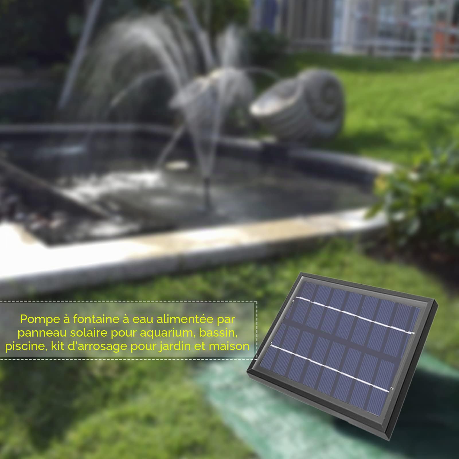 Pompe Solaire Fontaine 4 Buses Panneau Intégré Kit Submersible 200L/h Silencieux Automatique pour Jardin Étang Bassin Poisson