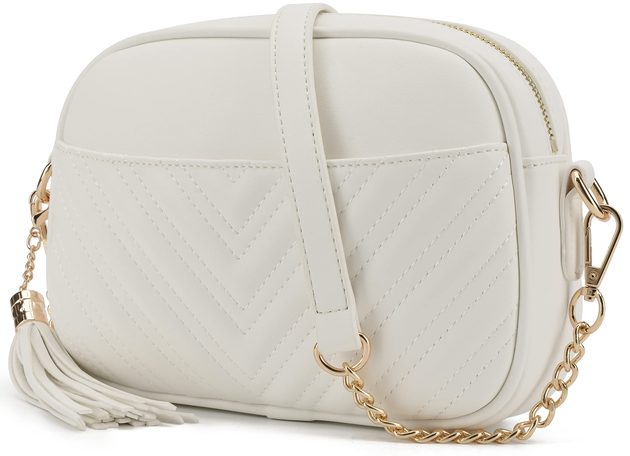 lola mae Quilted Crossbody Bag, Trendy Design Shoulder Purse, White