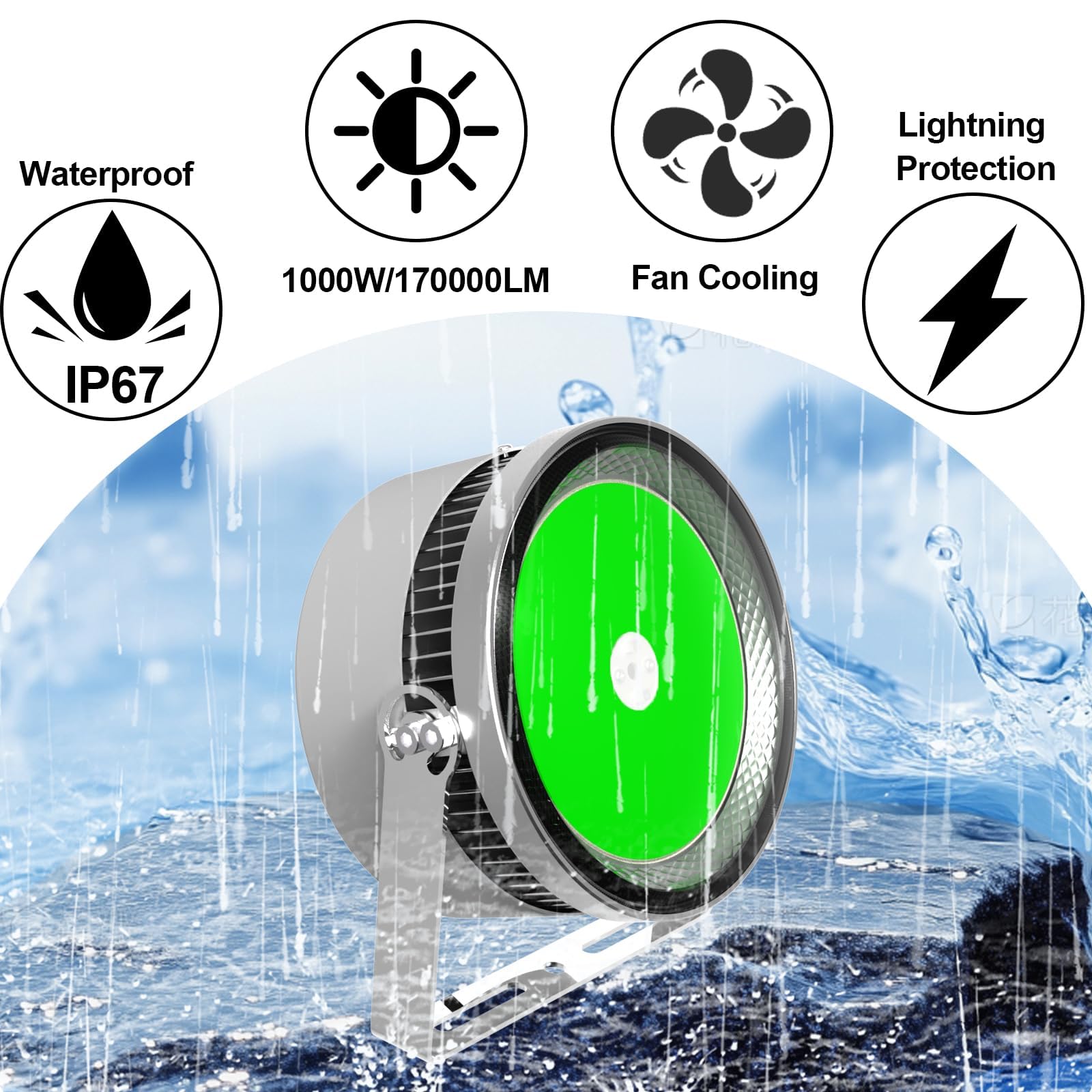 1000 W duża lampa do zbierania ryb, 17000 lm zielona dioda LED dokująca lampa przyciągająca ryby, wodoodporność IP67, do łodzi rybackich, wędkarstwo morskie