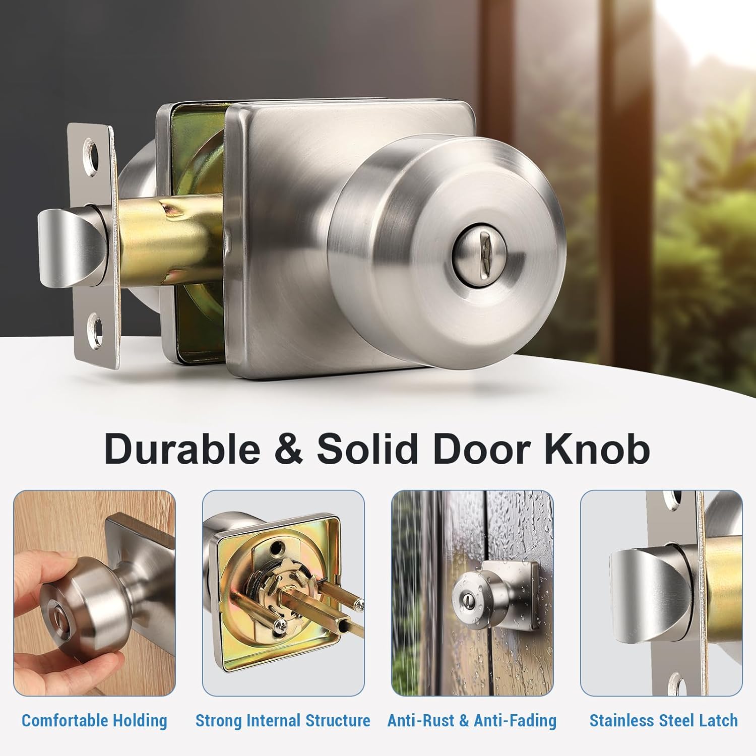 KNOBWELL Brushed Nickel Square Interior Door Knobs, 5 Pack Privacy Door Knob for Bedroom Bathroom and 4 Pack Dummy Door Knob for Closet Hallway