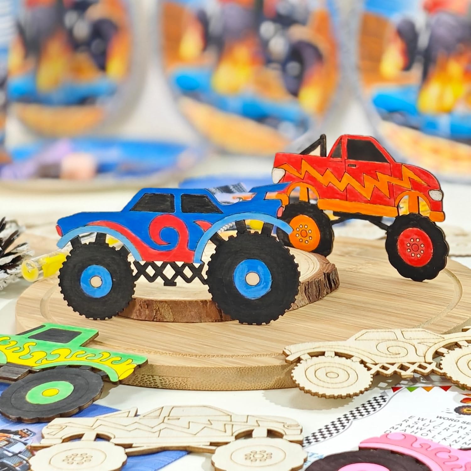 GOGREENWOVEN Monster Truck Party Favors - 24 PCS Truck Car Birthday Party Supplies - Car Cards & Paint Crafts - Monster Trucks Birthday Decorations Goodie Bags Gifts Prizes for Kids Boys Toddler - Image 7