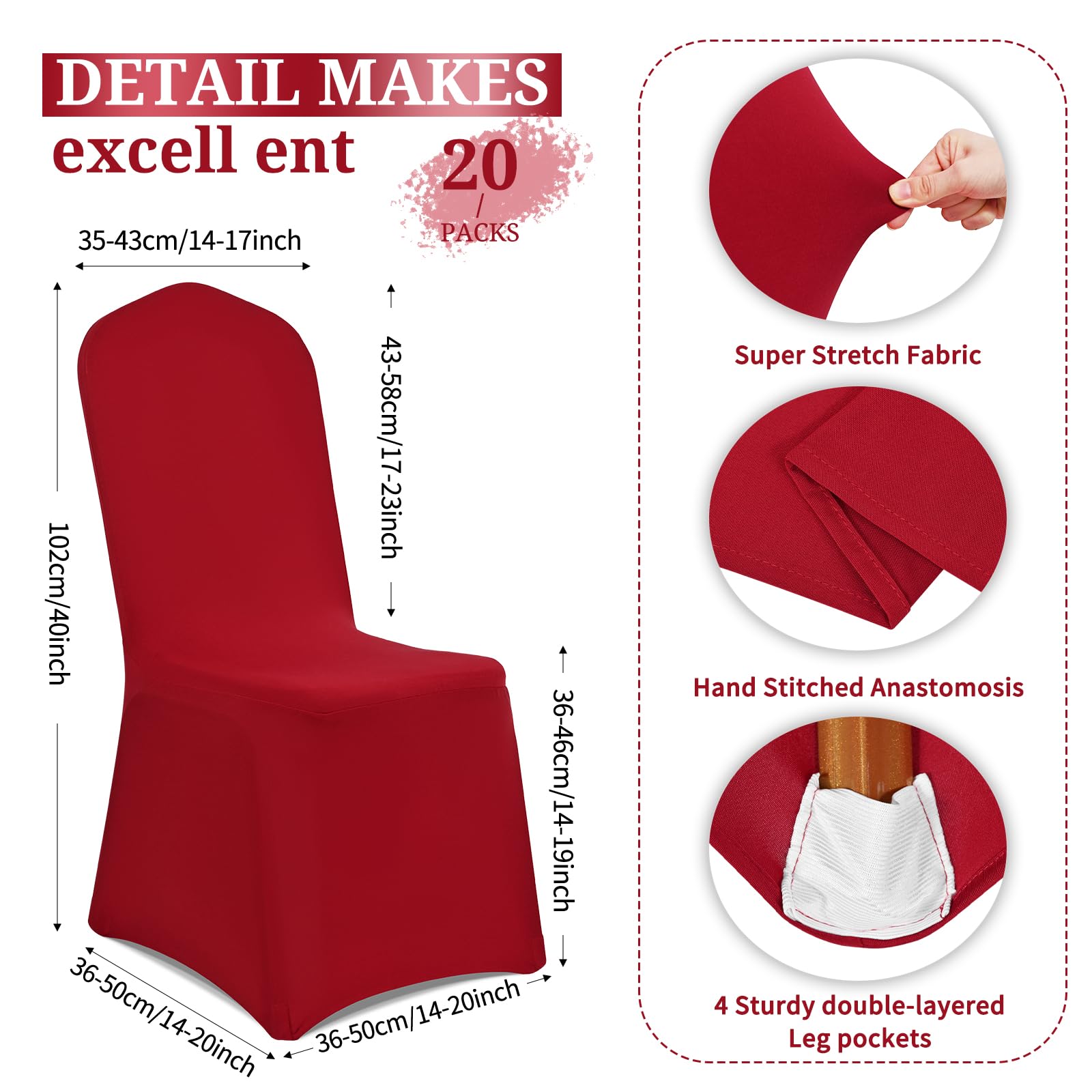 Showgeous Stuhlhussen Burgunderrot 20er Set Stuhlhussen Polyester Spandex Lycra Stretch Stuhlhussen Universal Waschbar Stuhlhussen für Hochzeitsfeier Esszimmer Bankett