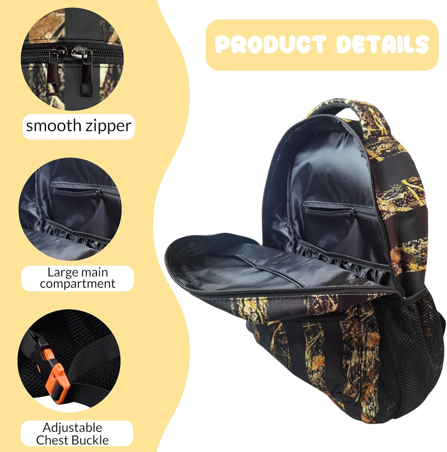 HUGLAZY Camo Backpack for Boys,Camouflage Book Bag American Flag BackPack for School Travel Work - Image 3