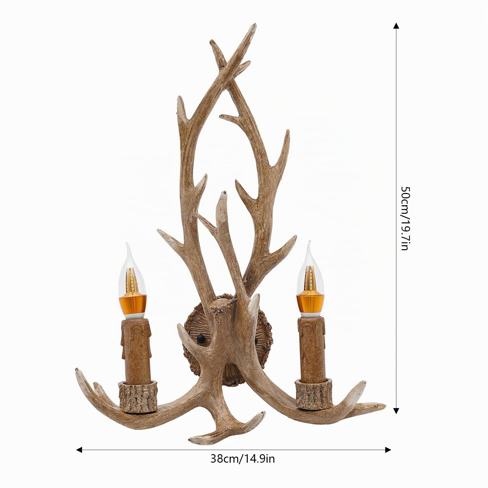 Lampadario da parete, Lampada da parete con corna di cervo, Con corna, Illuminazione in resina rustica, Set di luci LED 5W dimmerabili E14 calde, Illuminazione per corridoio in stile country e