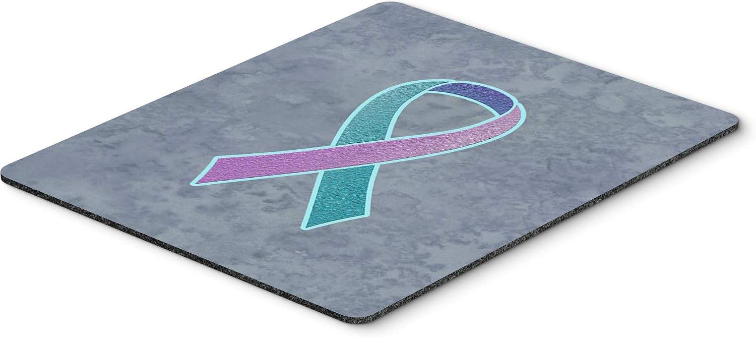 Caroline's Treasures AN1217MP Teal, Pink and Blue Ribbon for Thyroid Cancer Awareness Mouse Pad, Hot Pad or Trivet for Home Office Gaming Working Computers Laptop Mouse Mat,Washable Large Mousepad