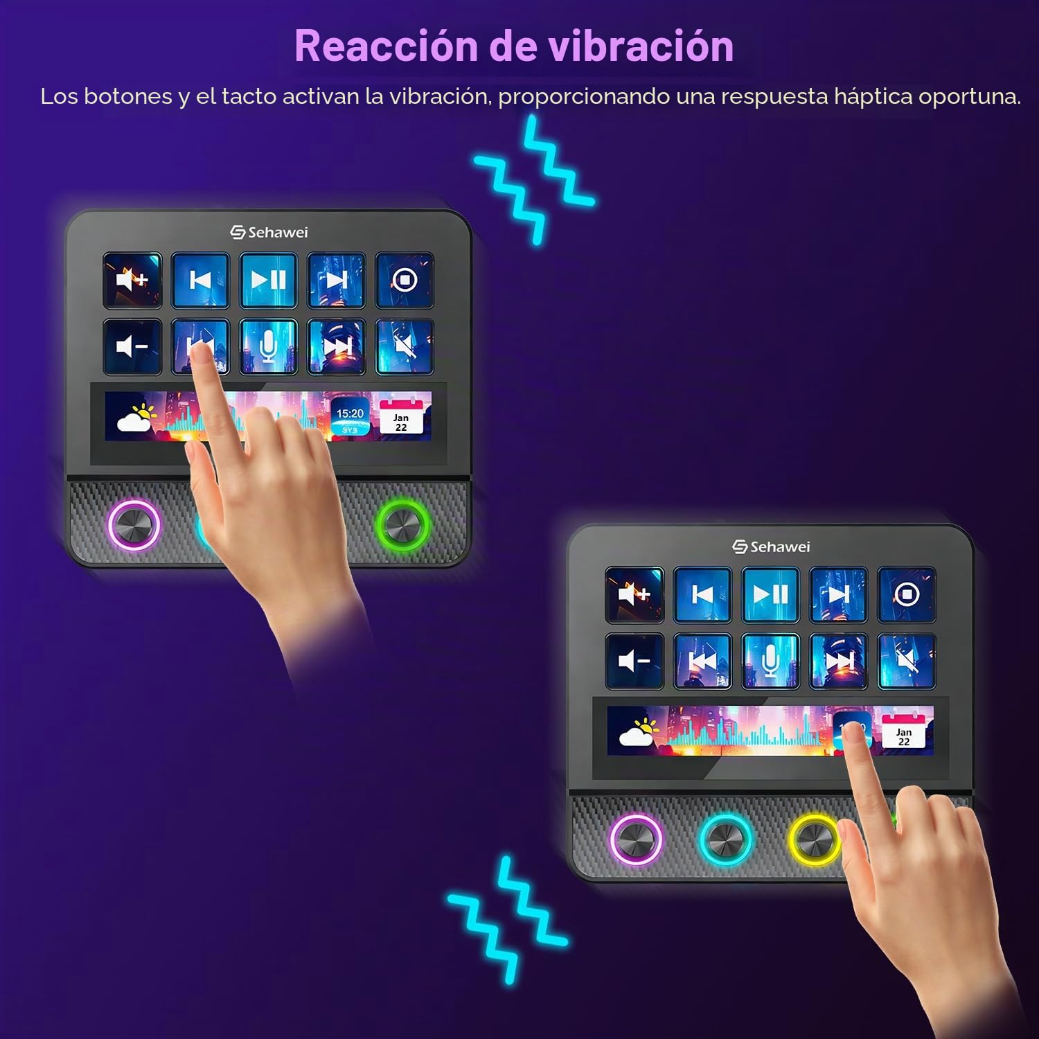 Sehawei Stream Controller Deck,Controlador de estudio, funciona en Mac y PC | 10 teclas macro,4 Customized knobs,Touch screen,activa acciones en apps y software como OBS, Twitch, YouTube y otros