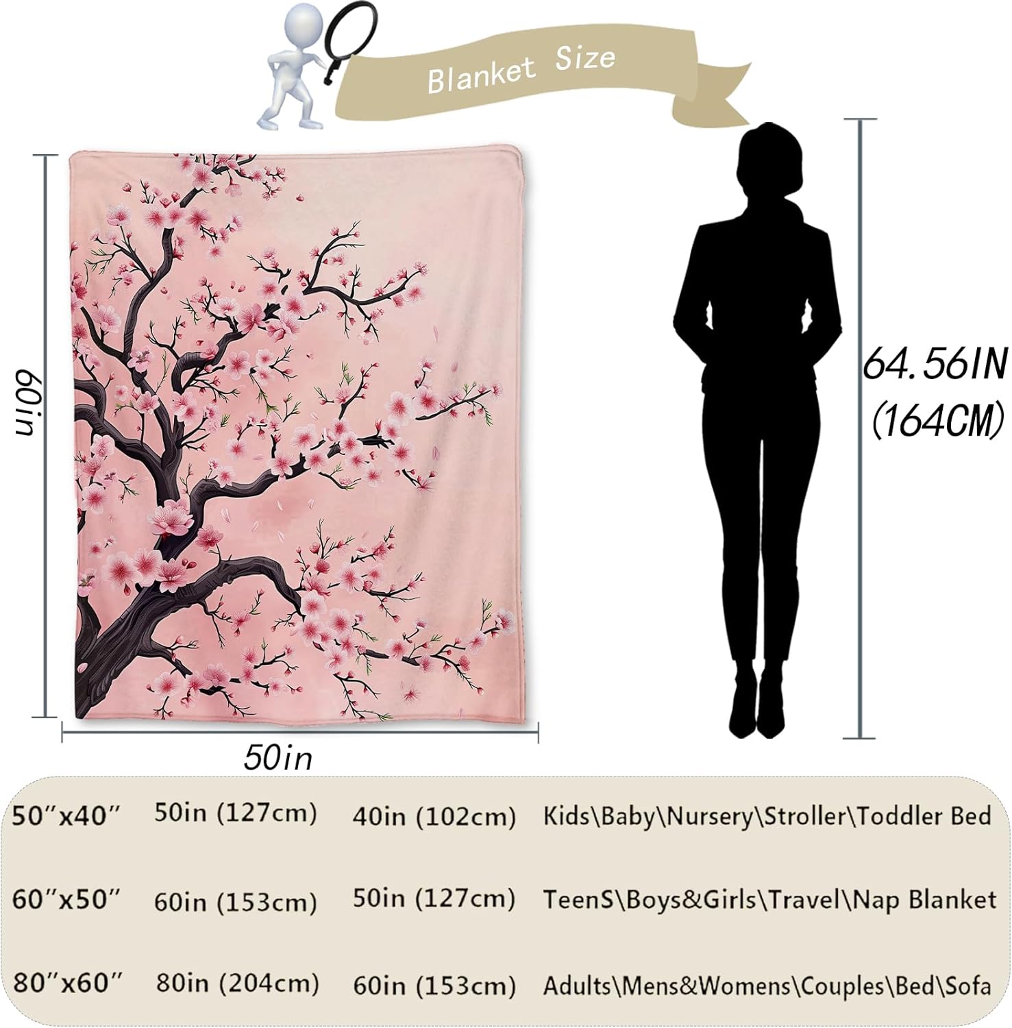 Beautiful Cherry Blossom Blanket - Soft, Cozy, and Lightweight Flannel Throw, Ideal for Couch, Bed, and Travel - Fluffy, Fuzzy Home Decor for Outdoor and Indoor Use 60"x50" - Image 3