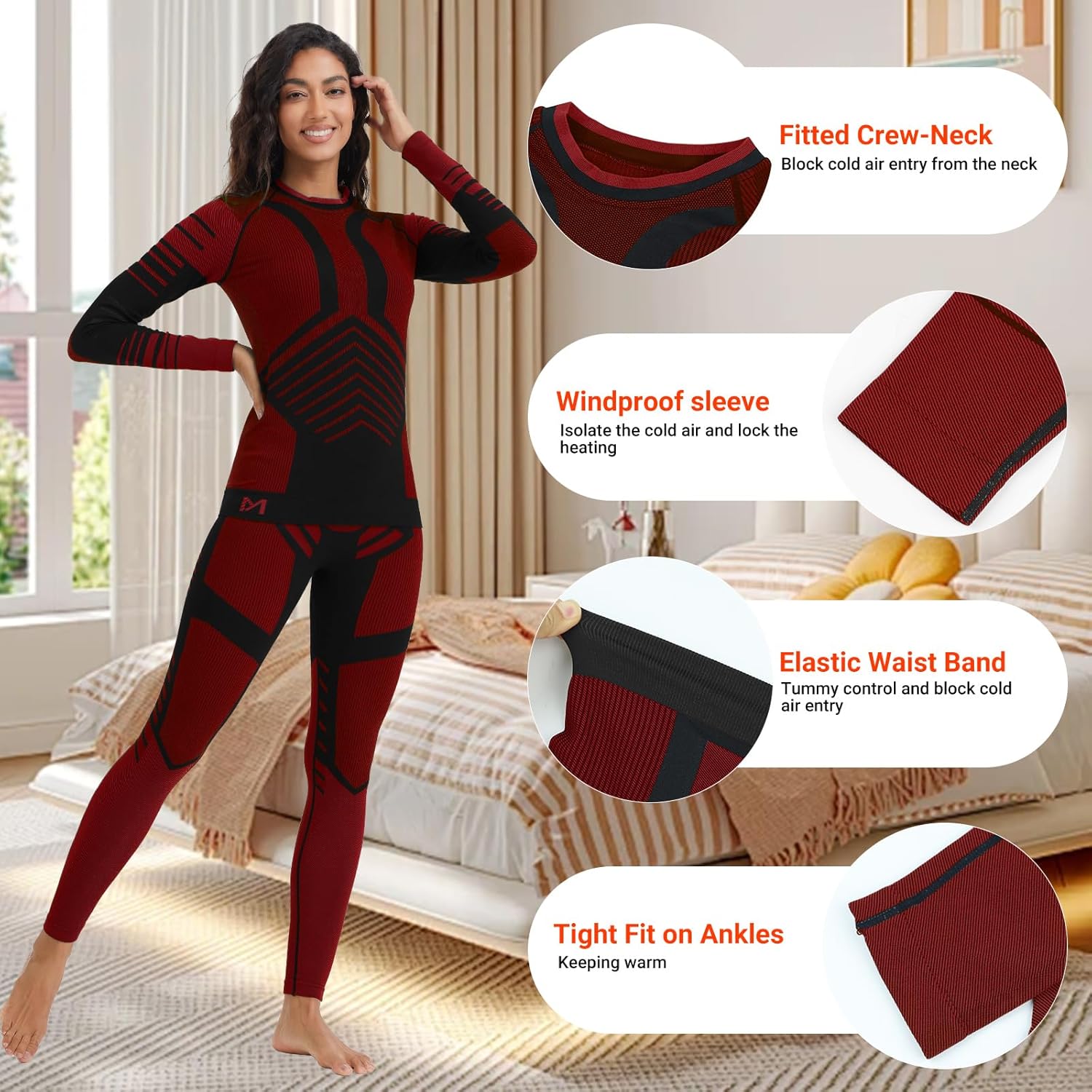 MEETWEE Women Thermal Underwear, Winter Warm Base Layer Compression Set, Fleece Lined Long Johns Running Skiing - Image 3