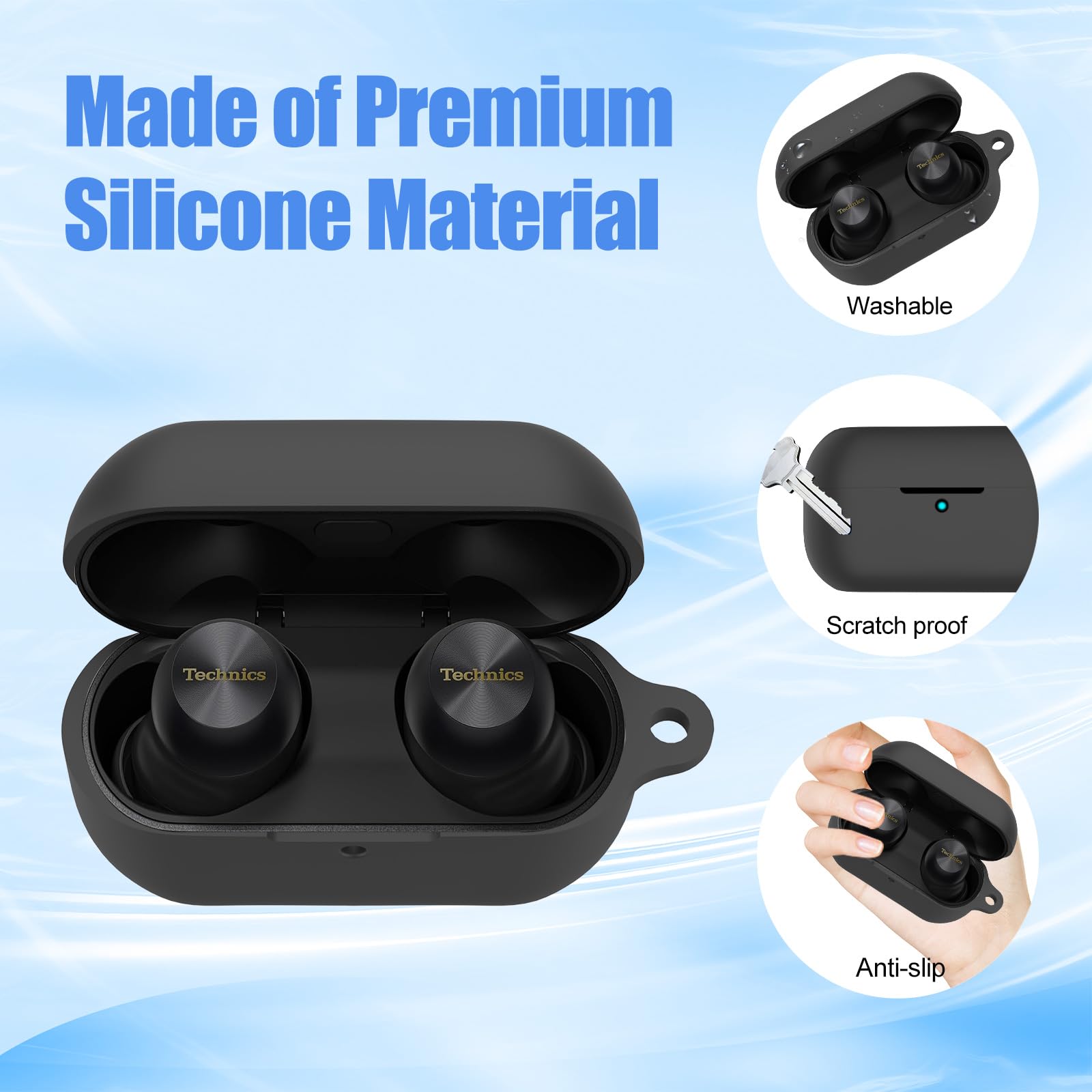 Étui De Protection En Silicone Pour Technics EAH-AZ100 Avec Mousqueton Porte -clés Et Stylet De Nettoyage, Résistant Aux Rayures, Aux Chocs, Compatible Avec Le Chargement Sans Fil, Mince Et élégant