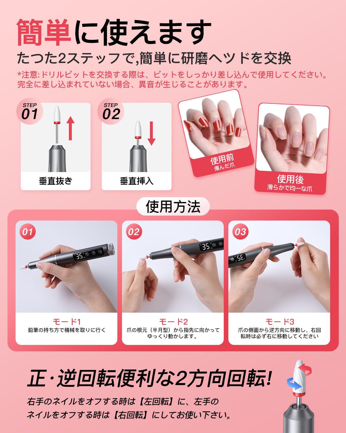 Amazon.co.jp: 電動ネイルマシン 爪磨きネイルライト 2in1 多用途