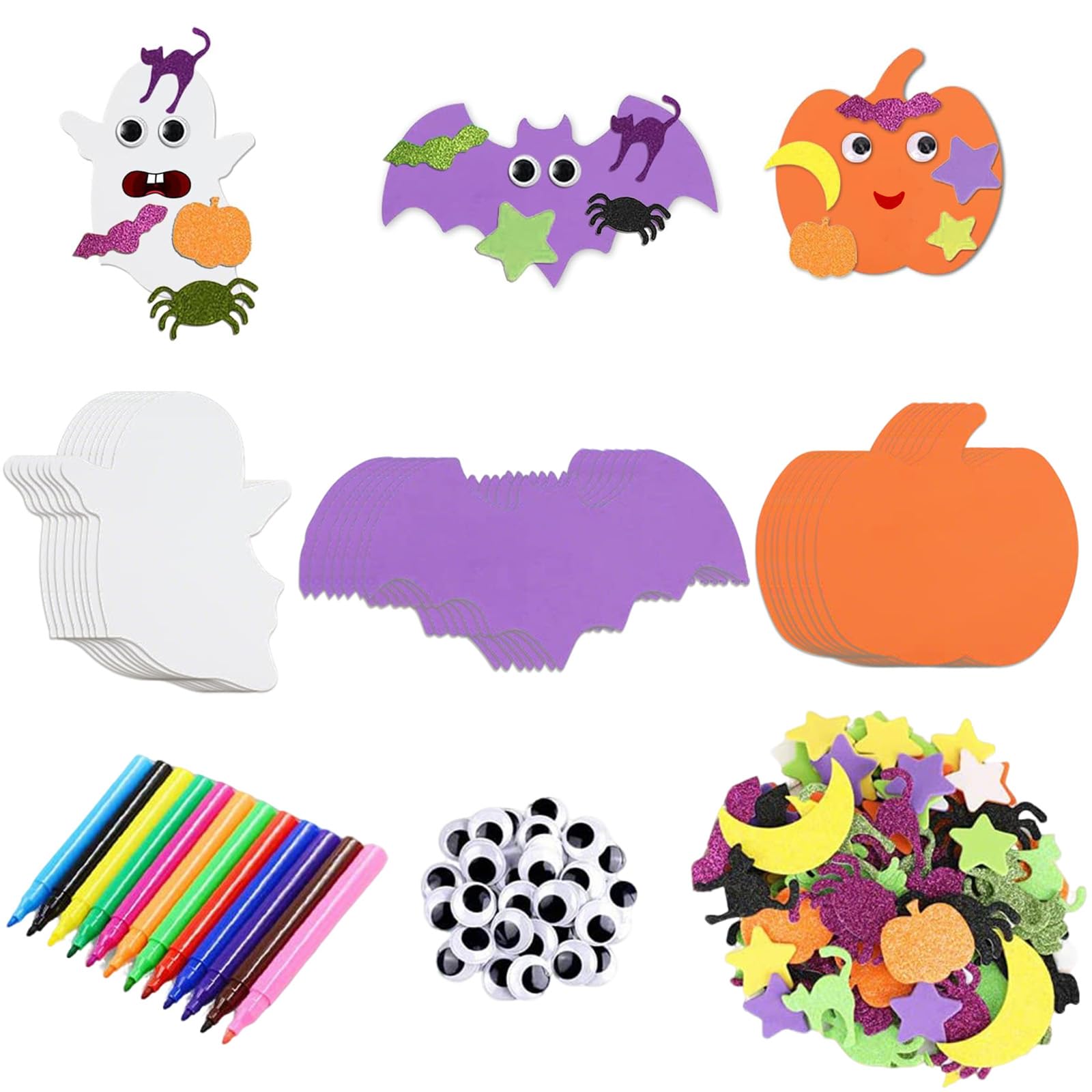 Kit Activité Manuelle Halloween Enfant 24 Pièces - Feutrine EVA, Bricolage Créatif, Décoration