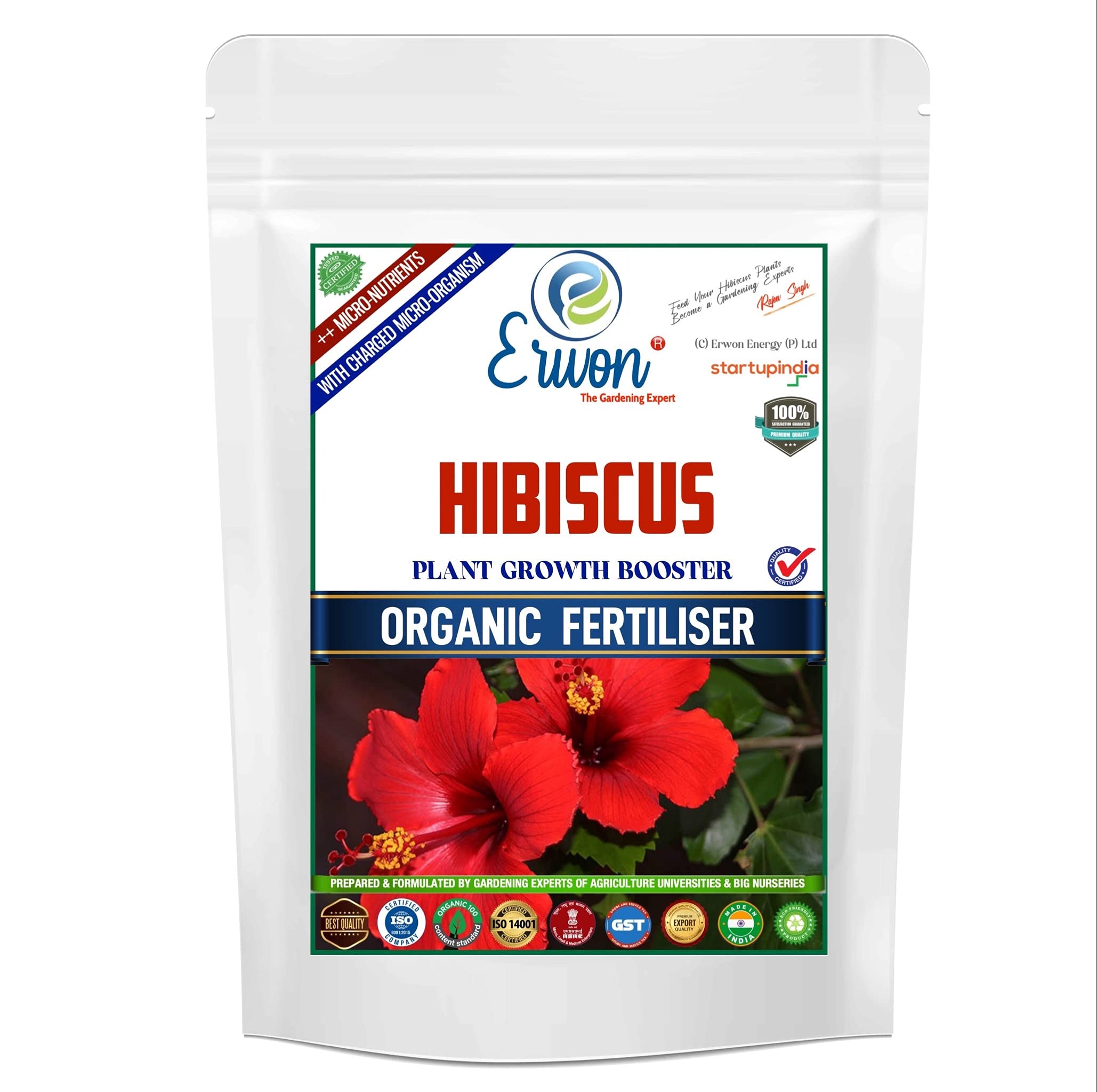Erwon® Hibiscus Plant Fast Gro Food, Premium Essential Powerful Organic Fertilizer for Overall Growth of Hibiscus Plants, with Charged Micro-organism and ++ Micronutrients. (1800 gm)