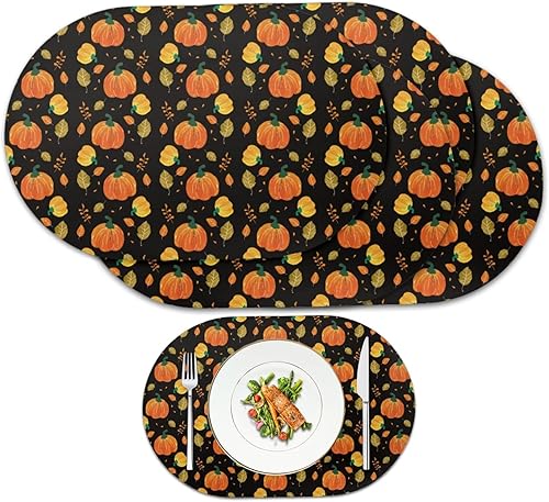 Miniatura 37 de Pumpkin Placemats Set of 4 Ghost Non Slip Washable Heat Resistant Place Mats 12x18 Inch Round Tablemats for Dining Kitchen Party Daily Table Decor