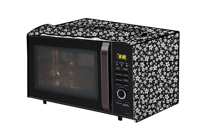 The Furnishing Tree Microwave Oven Cover for Whirlpool 20 L Convection Magicook 20BC Floral Pattern Black