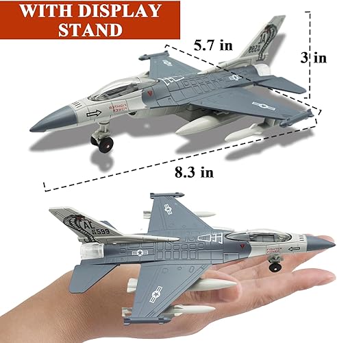 Miniatura 5 de OTONOPI Avión de combate F-16 modelo militar juguete de avión de la fuerza aérea fundido a presión para niños juguete de regalo colección con luces