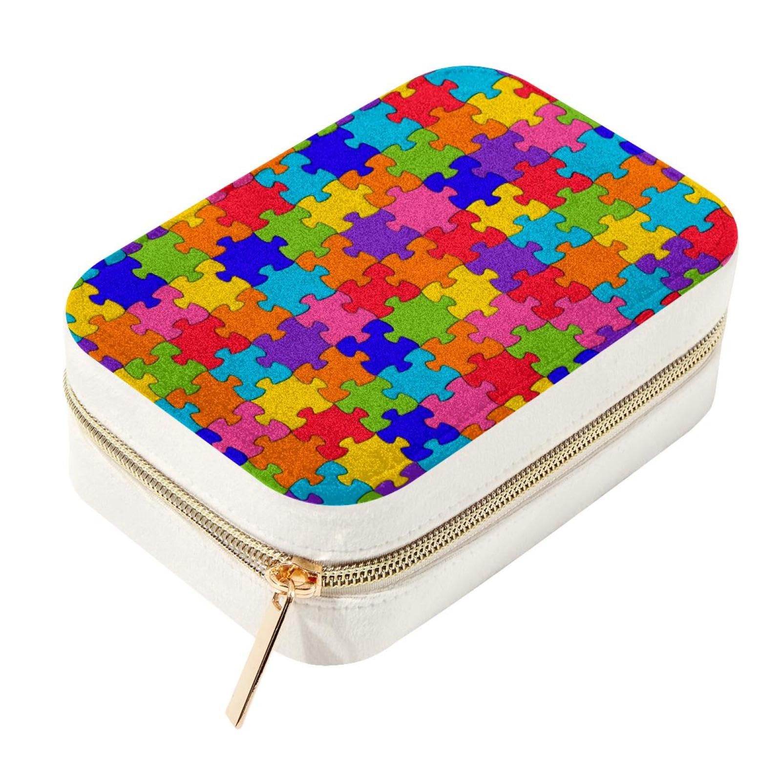 Caja de joyería de terciopelo con cremallera compacta y compartimentos