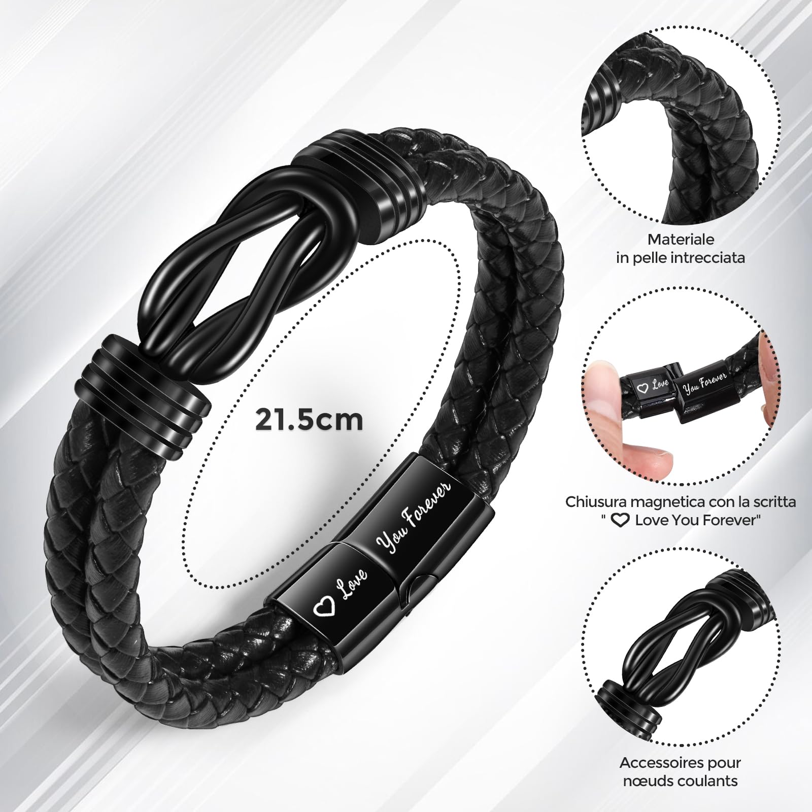 CheersLife Regalo Festa del Papà Idee Regalo per Papà, Regalo Compleanno Papà Bracciale Papà Personalizzato Intrecciata Bracciale Cuoio Uomo PAPÀ Regali Per Papà