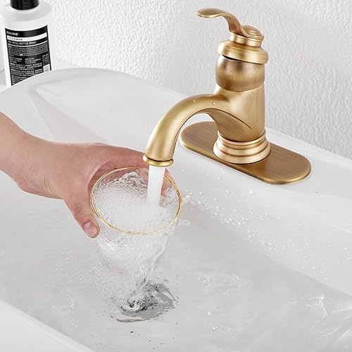 Miniatura 7 de GGStudy Grifos de lavabo de baño de cascada de latón antiguo de una sola manija de un agujero montaje en cubierta grifo de tocador de baño