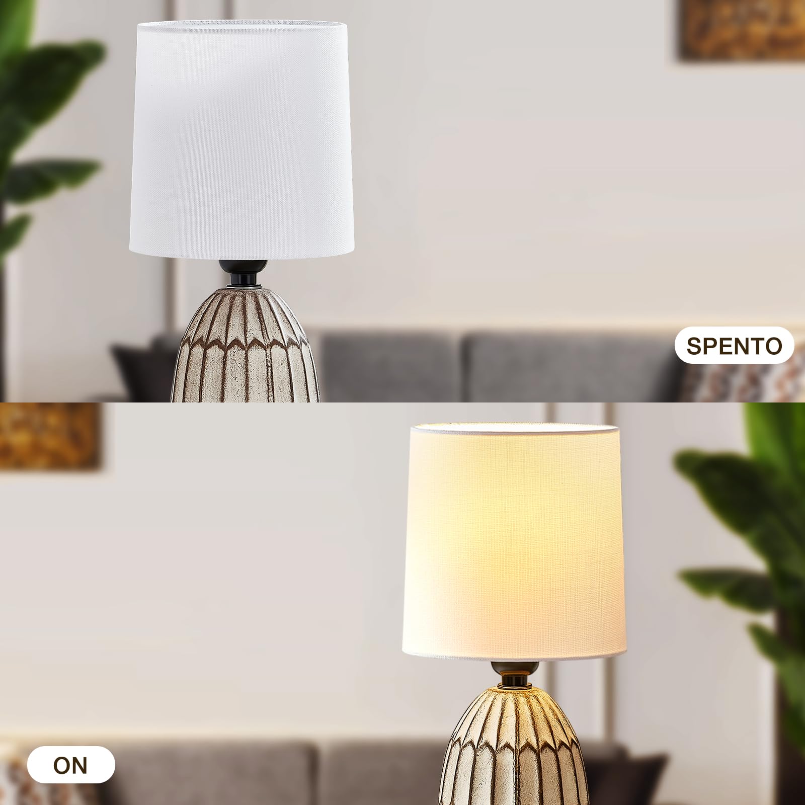 GyroVu Lampada da tavolo in ceramica set di 2, lampada boho per comodino, piccola lampada da notte con base in ceramica e paralume in tessuto per la decorazione di camere da letto e soggiorni