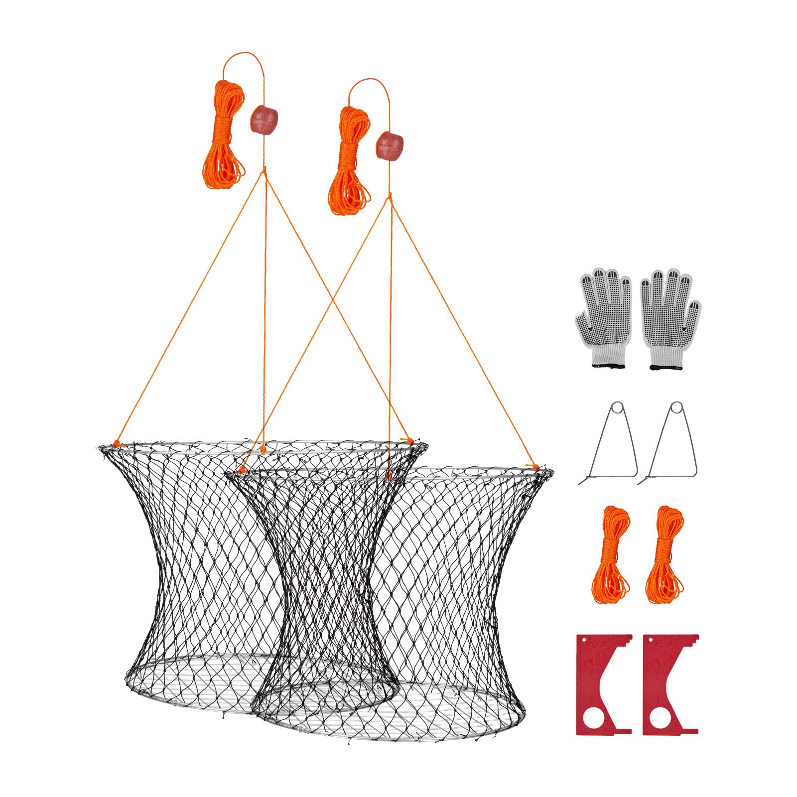 VEVOR Trampa para Cangrejos 2 Piezas de Doble Anillo, 60 cm Superior, 50 cm Inferior, Trampa de Red de Pesca Nailon Recubierto de PVC, Cuerda de 18 m, Pesca de Cangrejos en Muelles y Embarcaderos