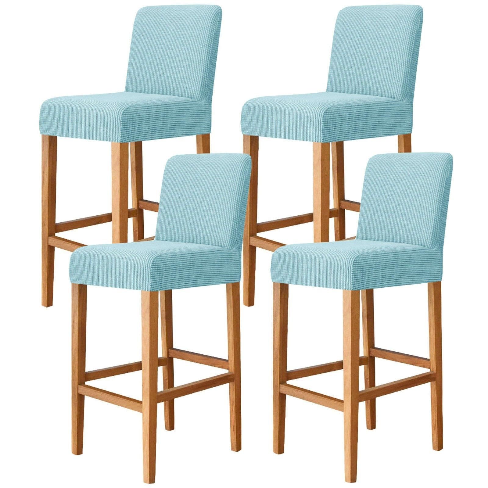 Fundas de jacquard para taburetes de bar de respaldo corto color azul claro juego de 4 piezas