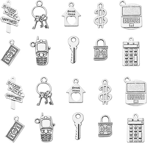 Vista 12 de DanLingJewelry 100 Piezas 10 Estilos Dijes de Plata Antigua de Maestros de Escuela Regla Bolígrafo Libro Paleta Dijes para el Día del Maestro