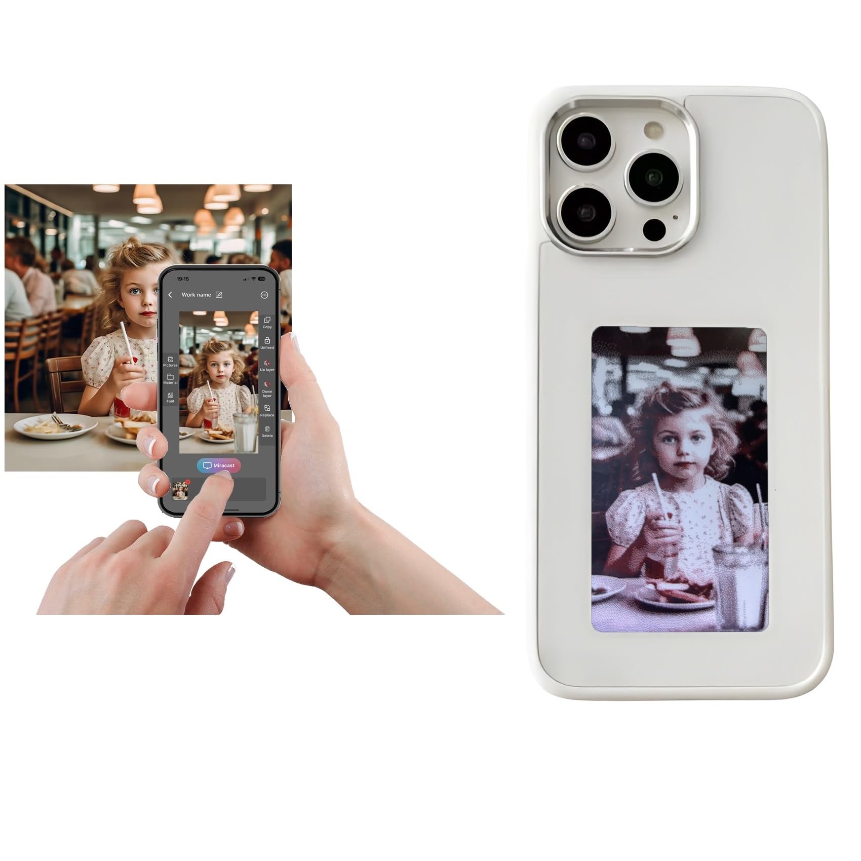 Funda de teléfono con tinta electrónica para iPhone 14 PRO, con función de proyección trasera inteligente, visualización trasera personalizada, muestra fotos al instante en la cubierta trasera
