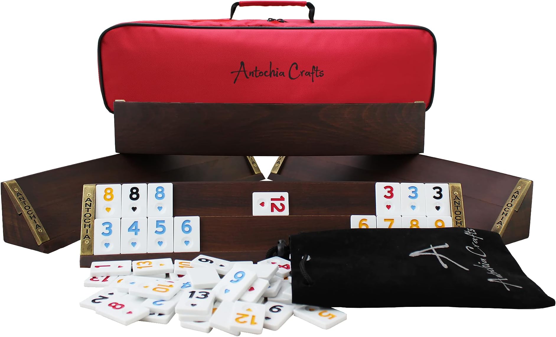 Antochia Crafts Wooden Oval Racks for Rummy Tile Game - Complete Set with Tiles and Case