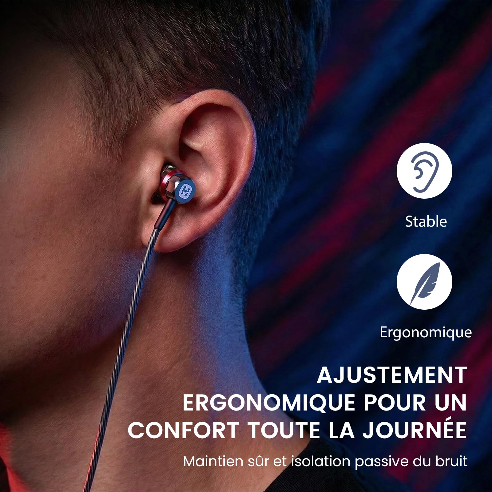HIFI WALKER Écouteurs Filaires Jack 3,5 mm Hi-FI, Intra-Auriculaires Double Driver Hybride, Coque Aluminium, Isolation Passive, Casque Filaire pour Lecteur MP3, PC et Tablette