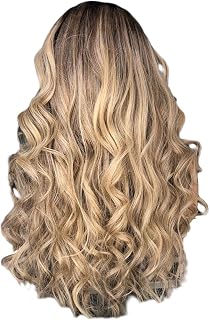 Brown Lace Front Wigs for Women Long Wavy Synthetic Wig Middle Parting Heat Resistant Glueless Brown Wig (Brown,One Size)