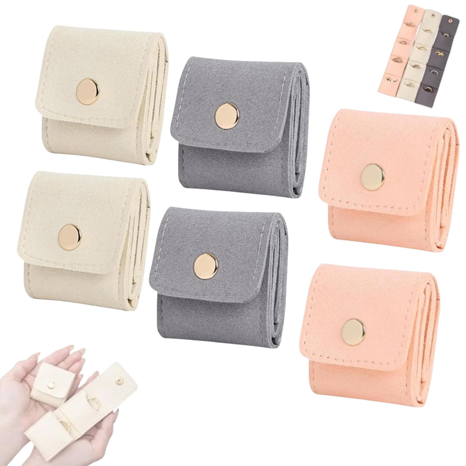 NNBWLMAEE Mini Travel Jewelry Bag, Mini Roll Bag with Buckle, Portable Foldable Organizer Case, Small Pouch for Ring, Earring (6PCS-D)