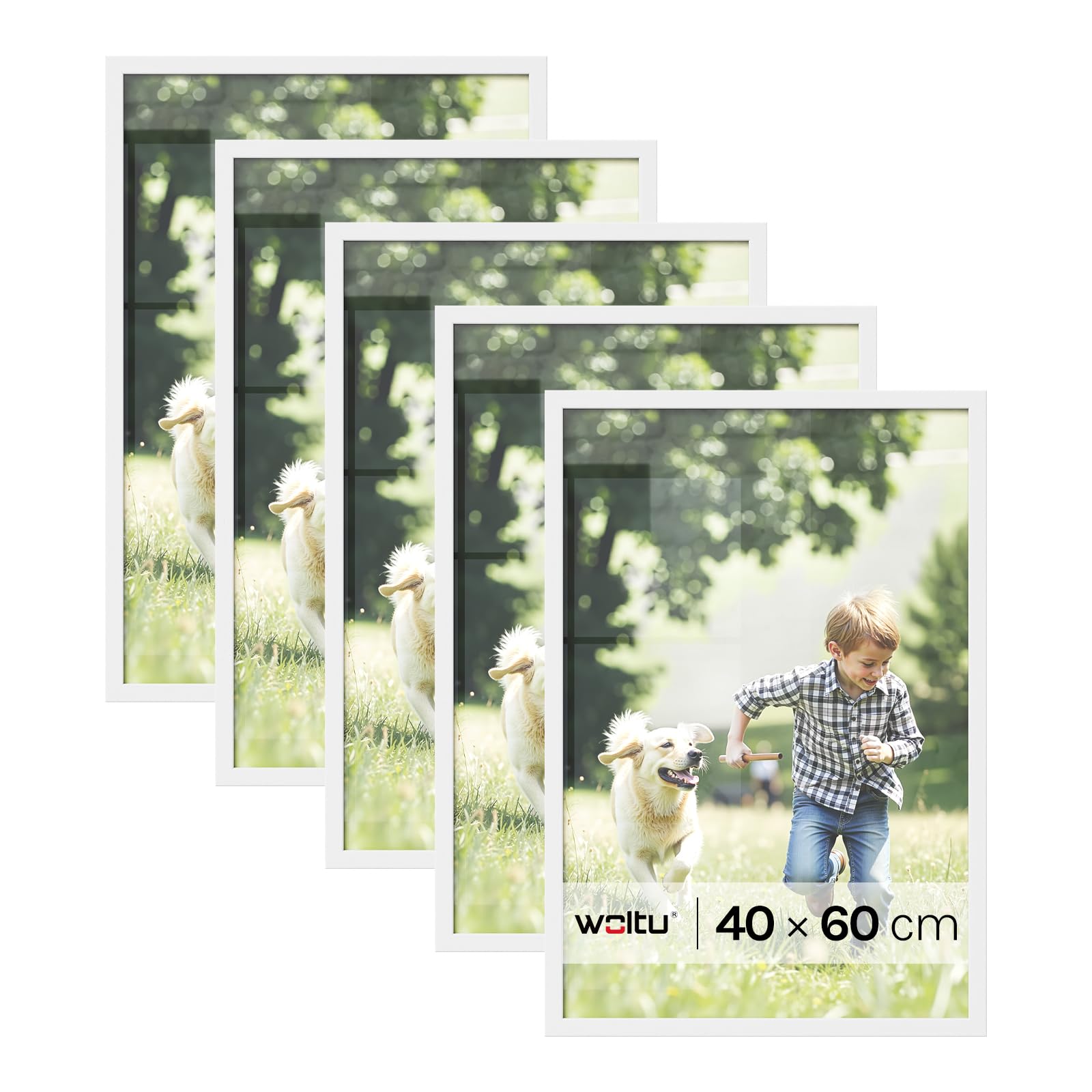 WOLTU Bilderrahmen, MDF-Holz Fotorahmen mit Passepartout für Fotos, bruchsichere PS-Platte zum Aufhängen und Aufstellen, Collage Wanddeko Rahmen