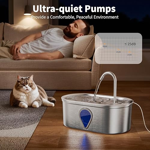 Miniatura 6 de Fuente de acero inoxidable para gatos, fuente para beber para gatos, fuente de agua para mascotas en el interior, fuente de agua para perros con