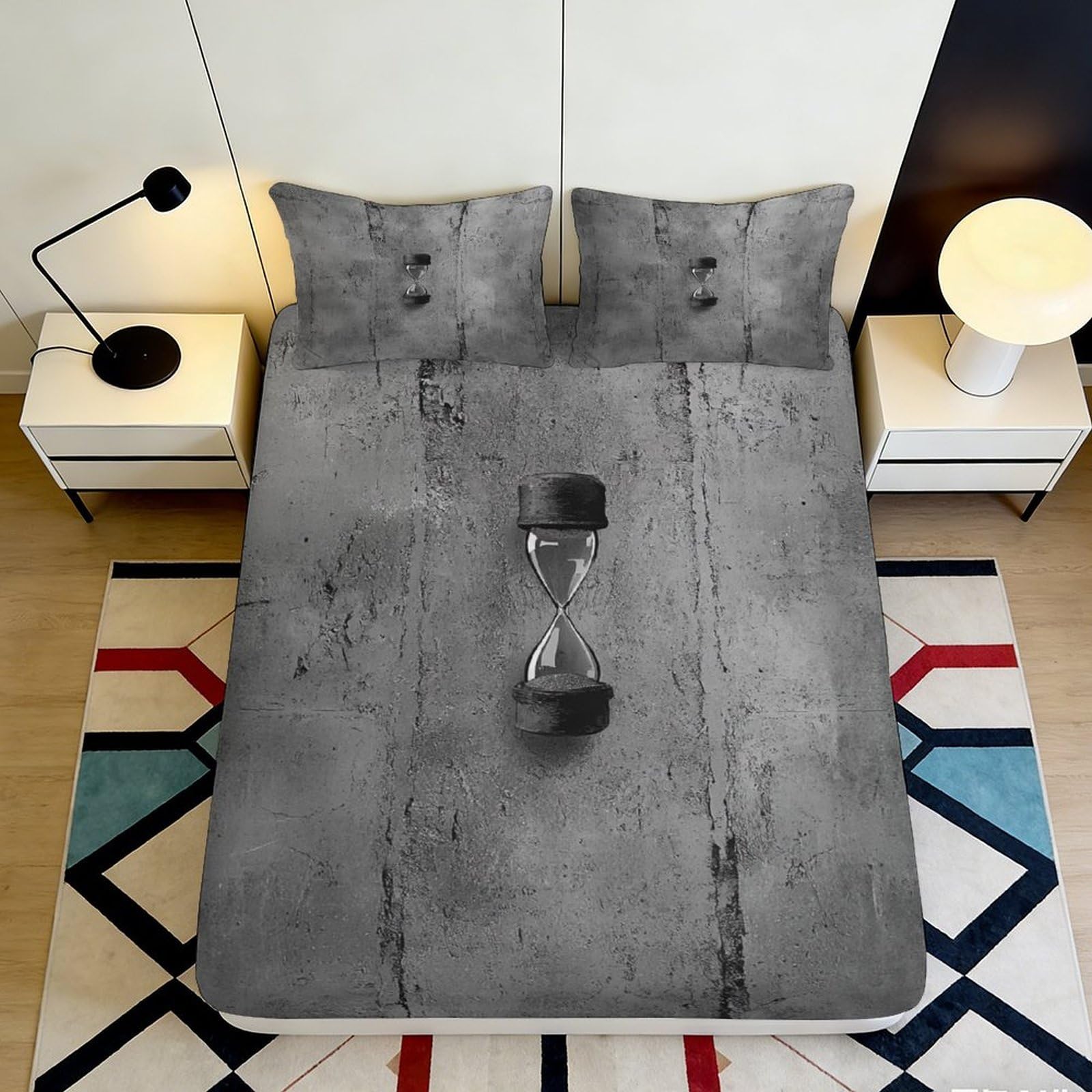 3D Printed Cement Grey Industrial Fitted Sheet Microfiber Deep Pocket Non-Slip Bedding Cement Grey Mattress Fitted Cover Washable 140x200x25cm