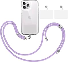TBOC Pack: Cordino Catenella Laccio Strap Porta Cover [Lilla] + 2 toppe di fissaggio aggiuntive Telefono Cellulare Collo - Tracolla Catenina cordini Phone Cellulari Telefoni Universale Laccetti
